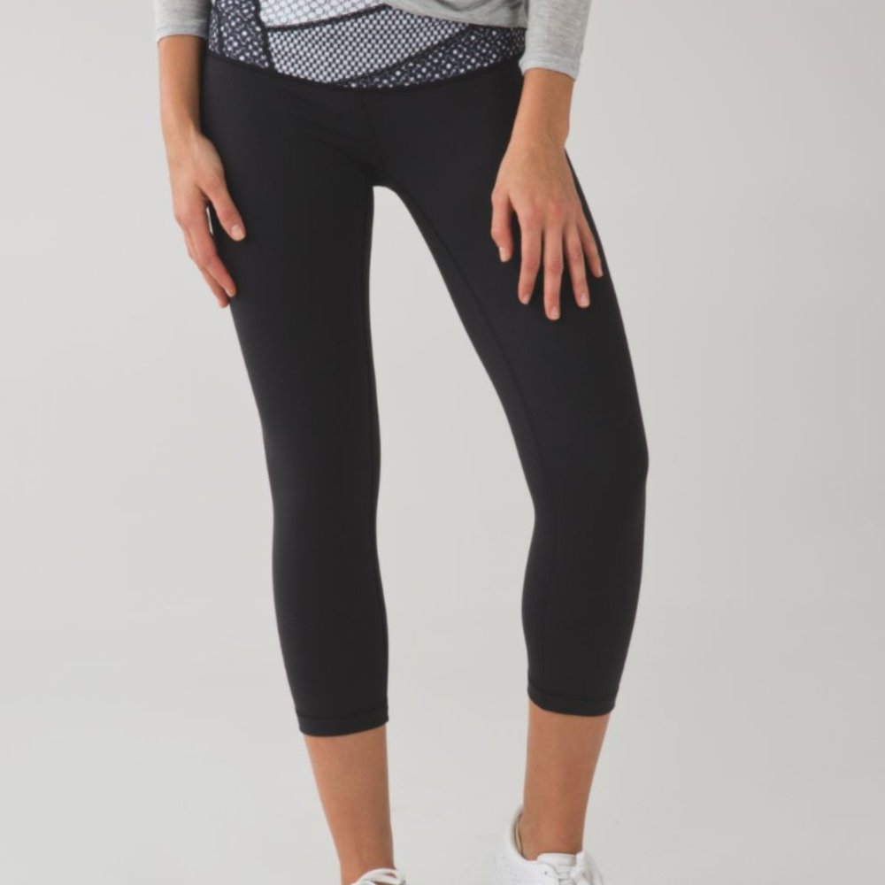 Lululemon Wunder Under Crop III, Black/Pattern, 4